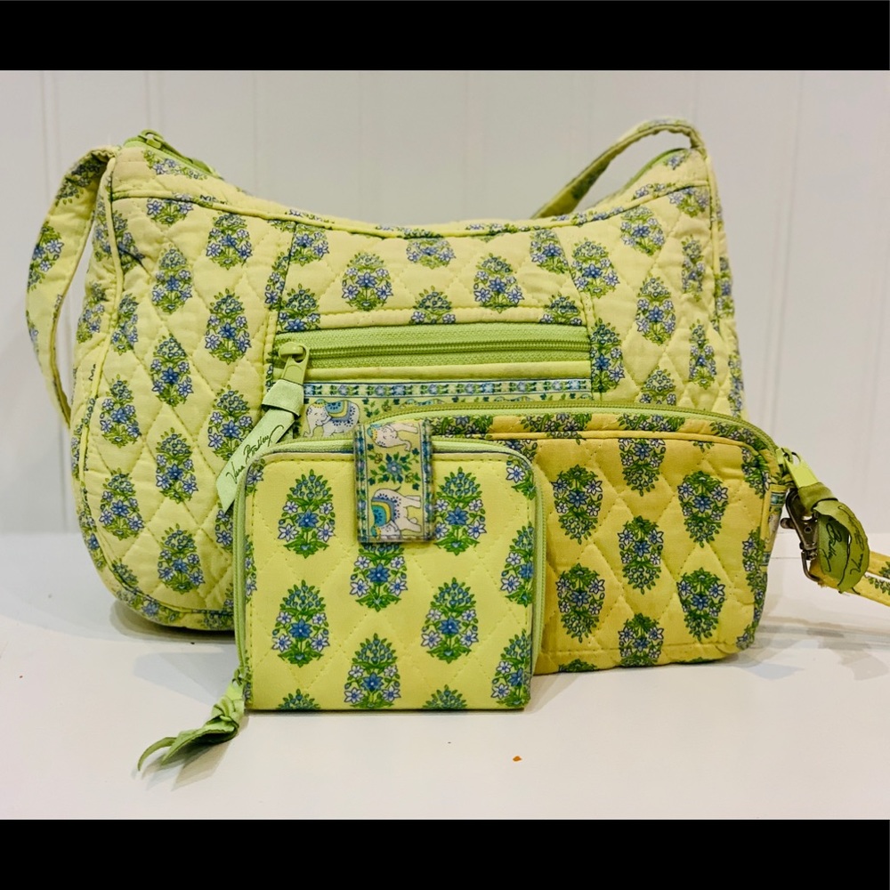VERA BRADLEY Green Elephant Bag/Purse/Wallet 3in1